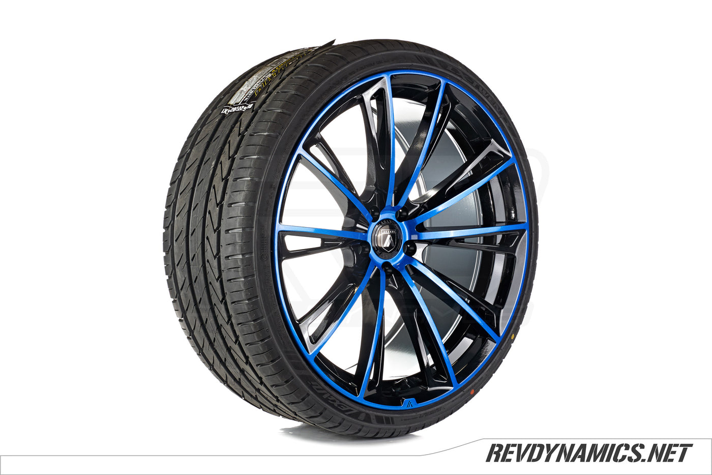 Asanti Wheel with Lexani Tire custom painted in Stealth Blue, Black, and Super Chrome