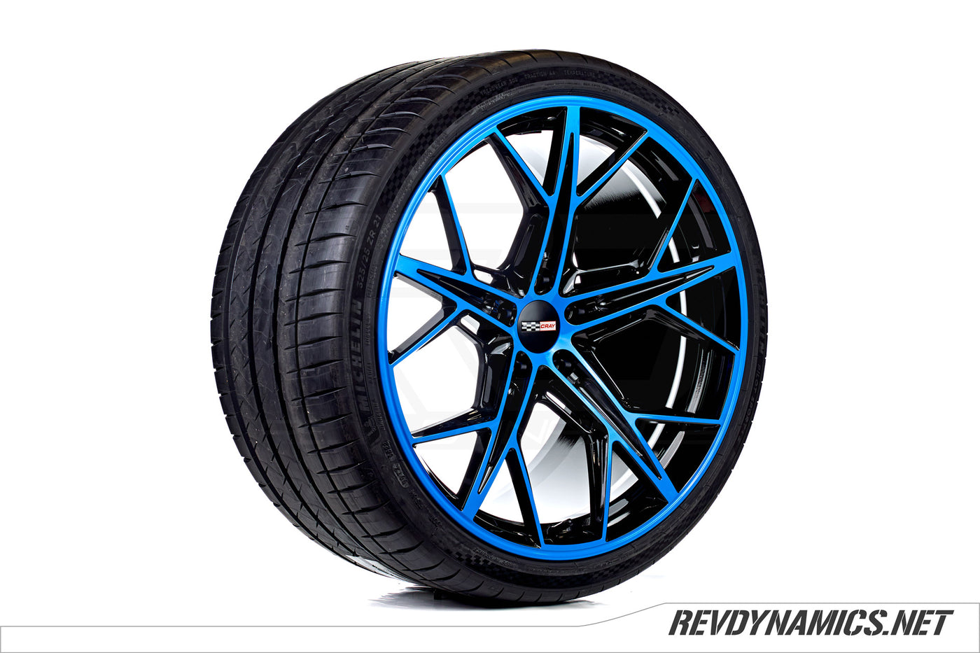 Cray Hammerhead 21" Rim Powdercoated Rapid Blue and Black Corvette C8 colors 