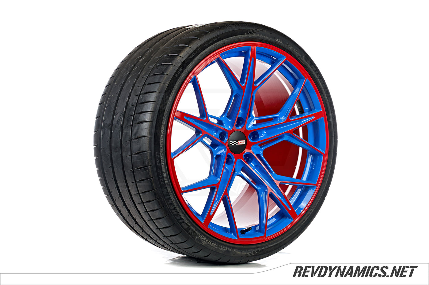 Cray Hammerhead 21" Rim Powdercoated Rapid Blue and Torch Red Corvette C8 colors 