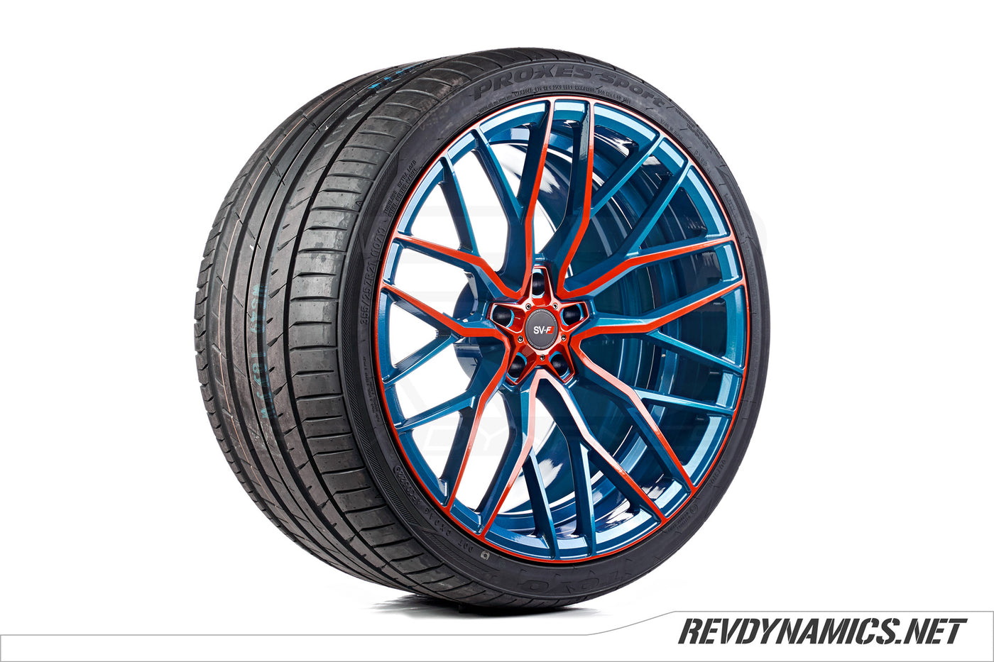 Savini SV-F2 2pc 21x14" Rim Powdercoated Pacific Teal and Red Pearl Polaris Slingshot colors 