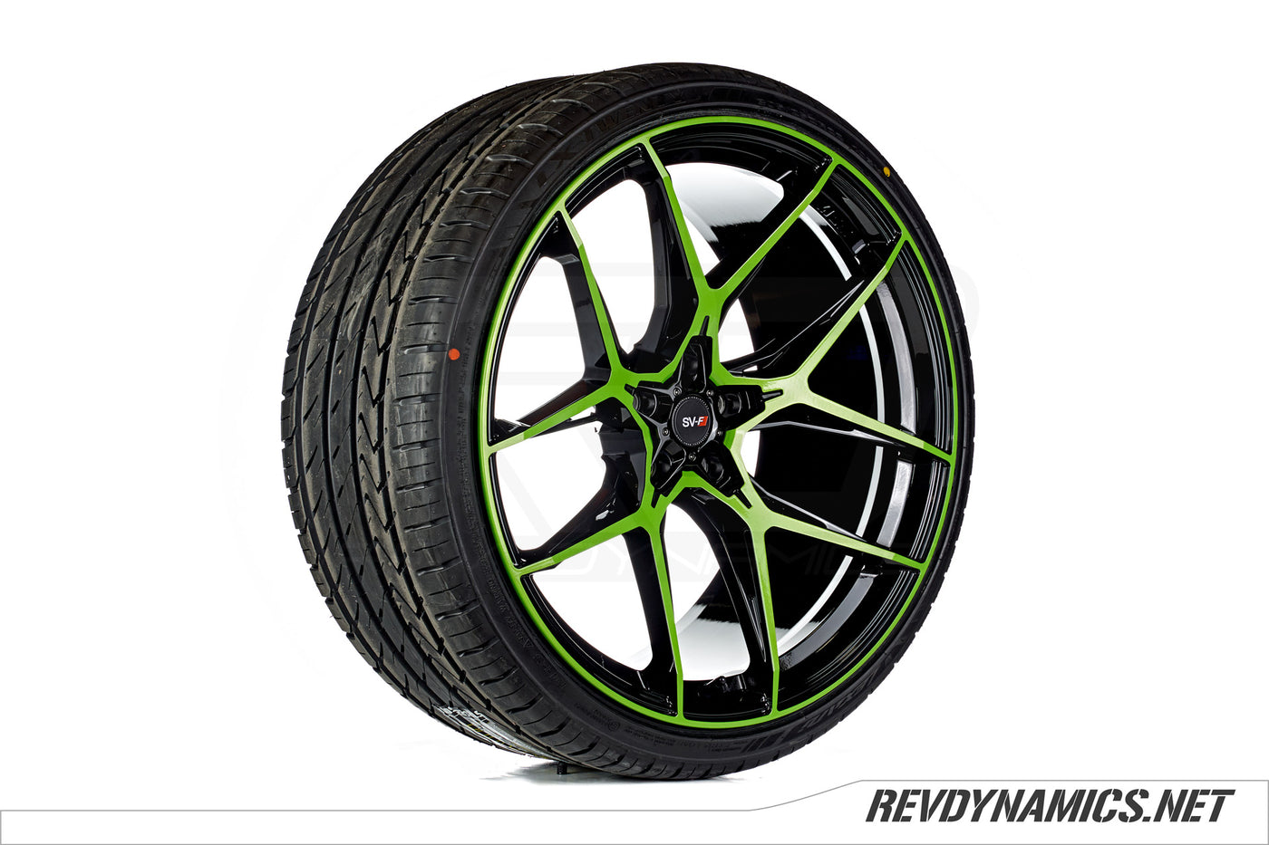 Savini SV-F5 22" Rim Powdercoated Envy Green and Black Polaris Slingshot colors 