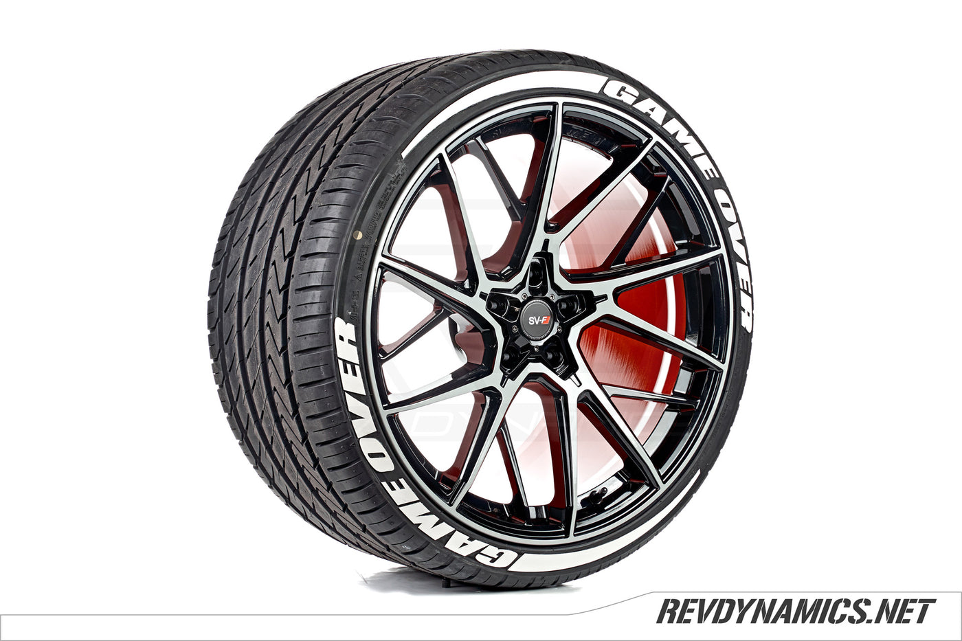 Savini SV-F6 with Lexani LX-Twenty with Tire Lettering tire custom painted in Ghost Grey, Indy Red, and Black 