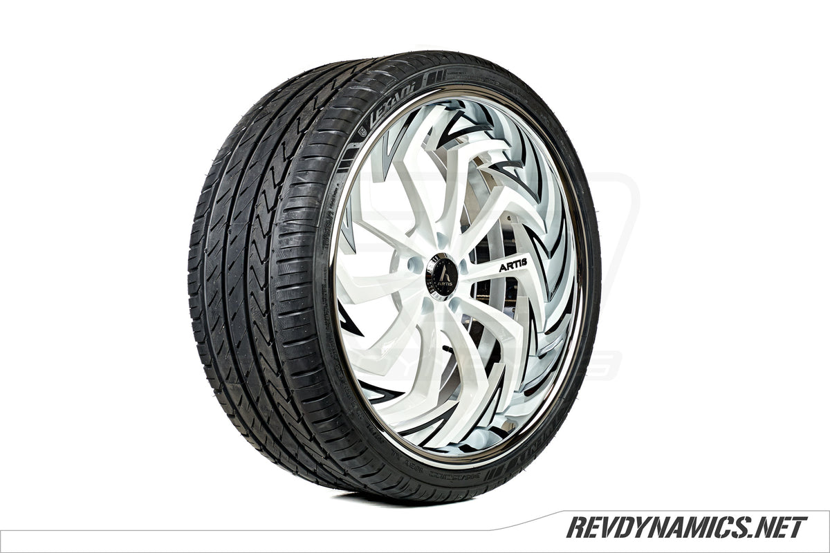 Black and White Polaris Slingshot Wheel and Tire with Chrome Lip