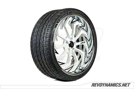 Black and White Polaris Slingshot Wheel and Tire with Chrome Lip