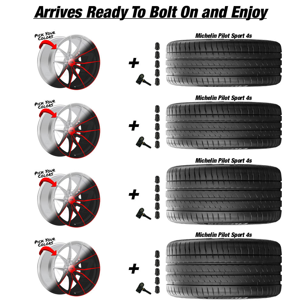 C8 Z06 E-Ray Renzo Forgedlite LC6 Custom Finish 20in wheel and Michelin Pilot Sport 4S ZP tire package