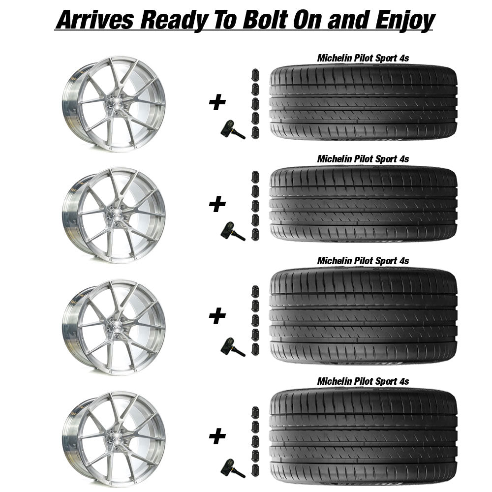 C8 Z06 E-Ray Renzo Forgedlite MC5 Brushed Aluminum 20in wheel and Michelin Pilot Sport 4S ZP tire package