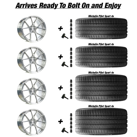 C8 Z06 E-Ray Renzo Forgedlite MC5 Brushed Aluminum 20in wheel and Michelin Pilot Sport 4S ZP tire package