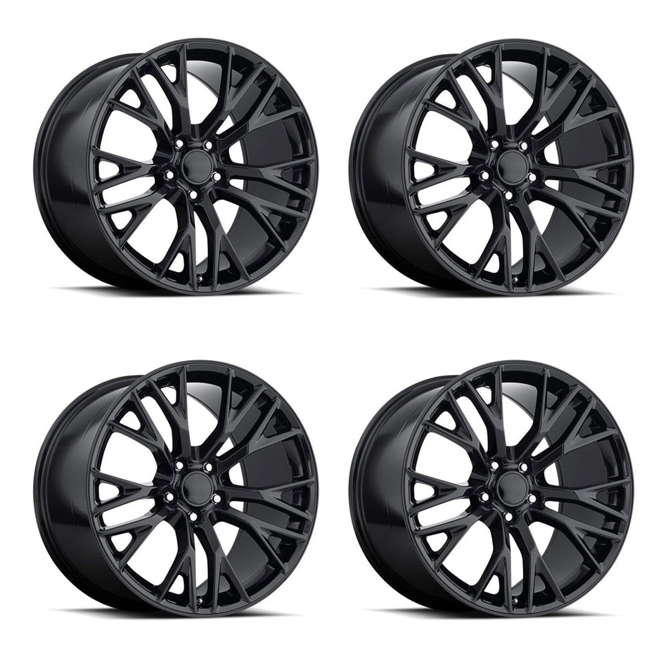 Factory Reproductions FR22 C7 Z06 Corvette 19" Front 20" Rear Wheel and Tire Package - Gloss Black