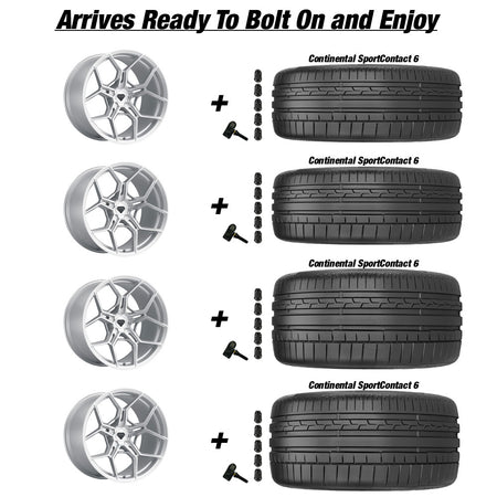 Chevy Corvette C8 Stingray Blaque Diamond BD-F25 Silver wBrushed Face 20in wheel and Continental Sportcontact 6 tire package