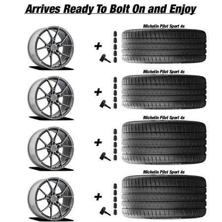 Chevy Corvette C8 Stingray E5 Daytona Titanium Brushed 20in wheel and Michelin Pilot Sport 4S tire package