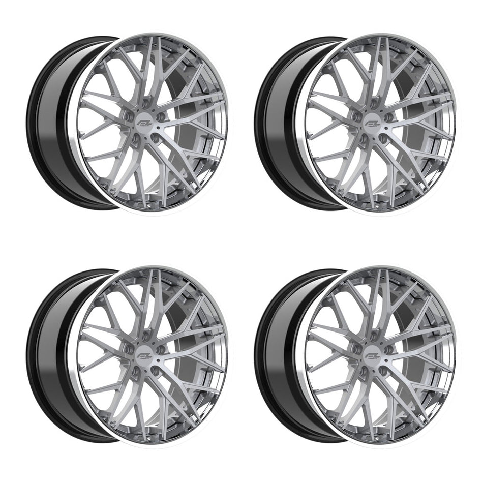 Forgedlite RS10 3pc C8 Corvette 20x9" Front 21x12" Rear Wheel and Tire Package - Silver w/ Chrome Lip