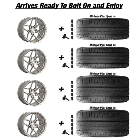 Chevy Corvette C8 Stingray Rohana RFX11 Brushed Titanium 20in wheel and Michelin Pilot Sport 4S tire package