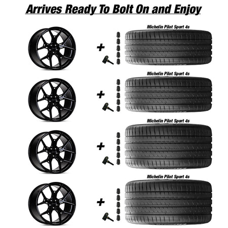 Chevy Corvette C8 Stingray Vossen HF-5 Gloss Black 20in wheel and Michelin Pilot Sport 4S tire package