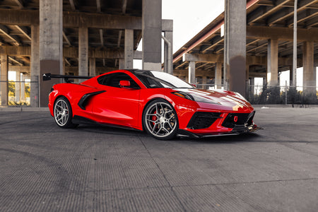 Corvette C8 Torch Red with Rohana RFX11 Brushed Titanium 19 and 20 inch wheels 