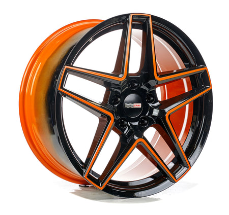 Corvette C8 Cray Panthera Rim in Amplified orange and black custom powder coat color match