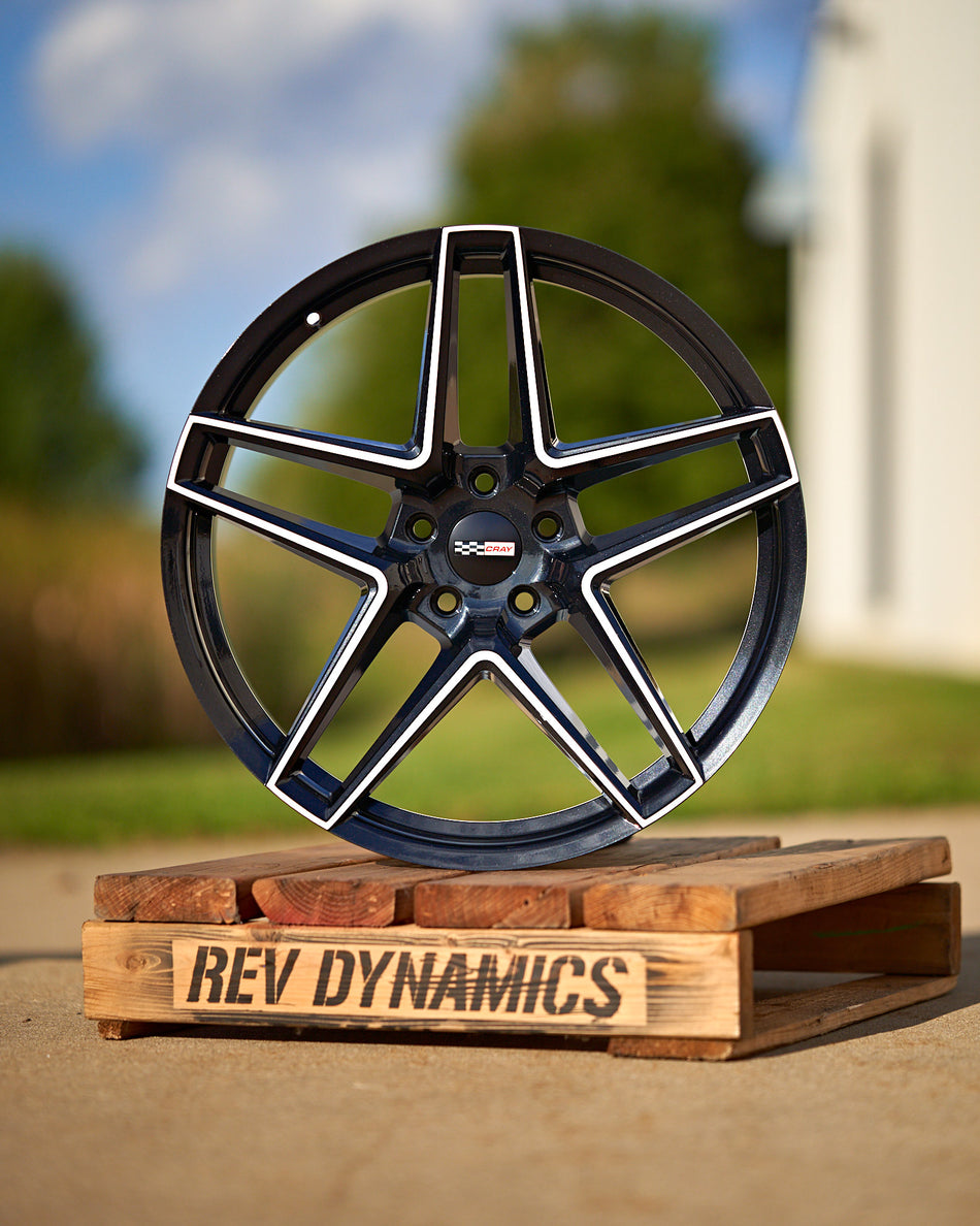 Corvette C8 Cray Panthera Wheel in Carbon Flash Black and White Two tone Rims and Tires