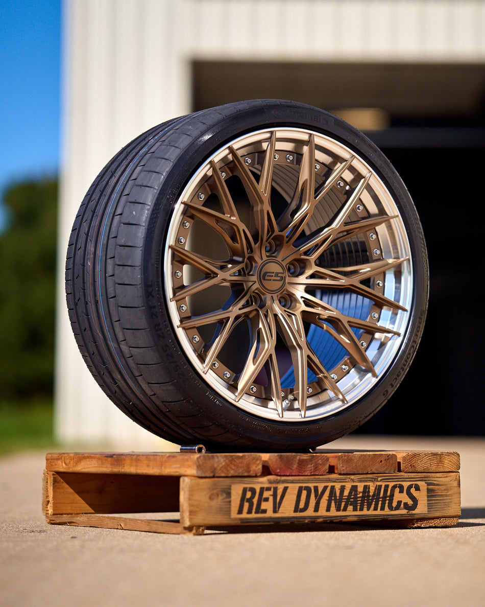 E5 Sebring 2P C8 Corvette Z06 20x10" Front 21x13" Rear Wheel and Tire Package - Bronze w/Polished Lip