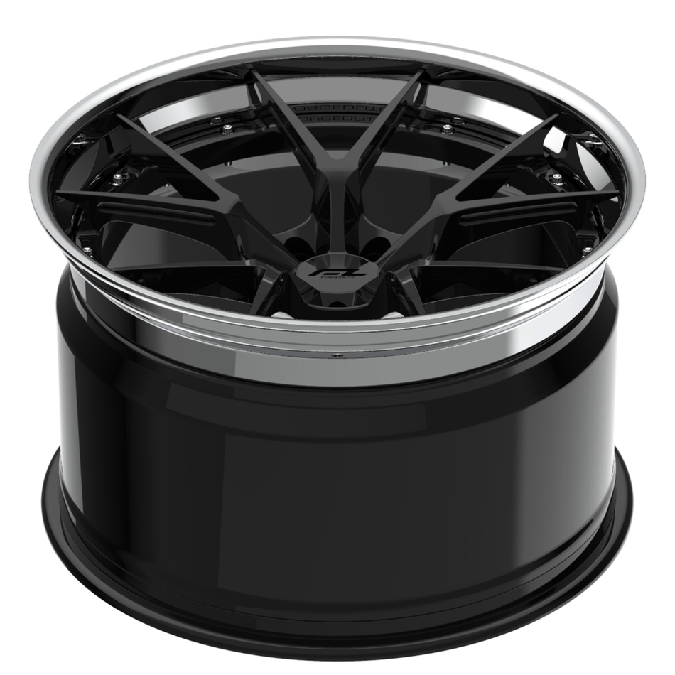 Forgedlite RS5 3pc C8 Corvette 20x9" Front 21x12" Rear Wheel and Tire Package - Gloss Black w/Chrome Lip