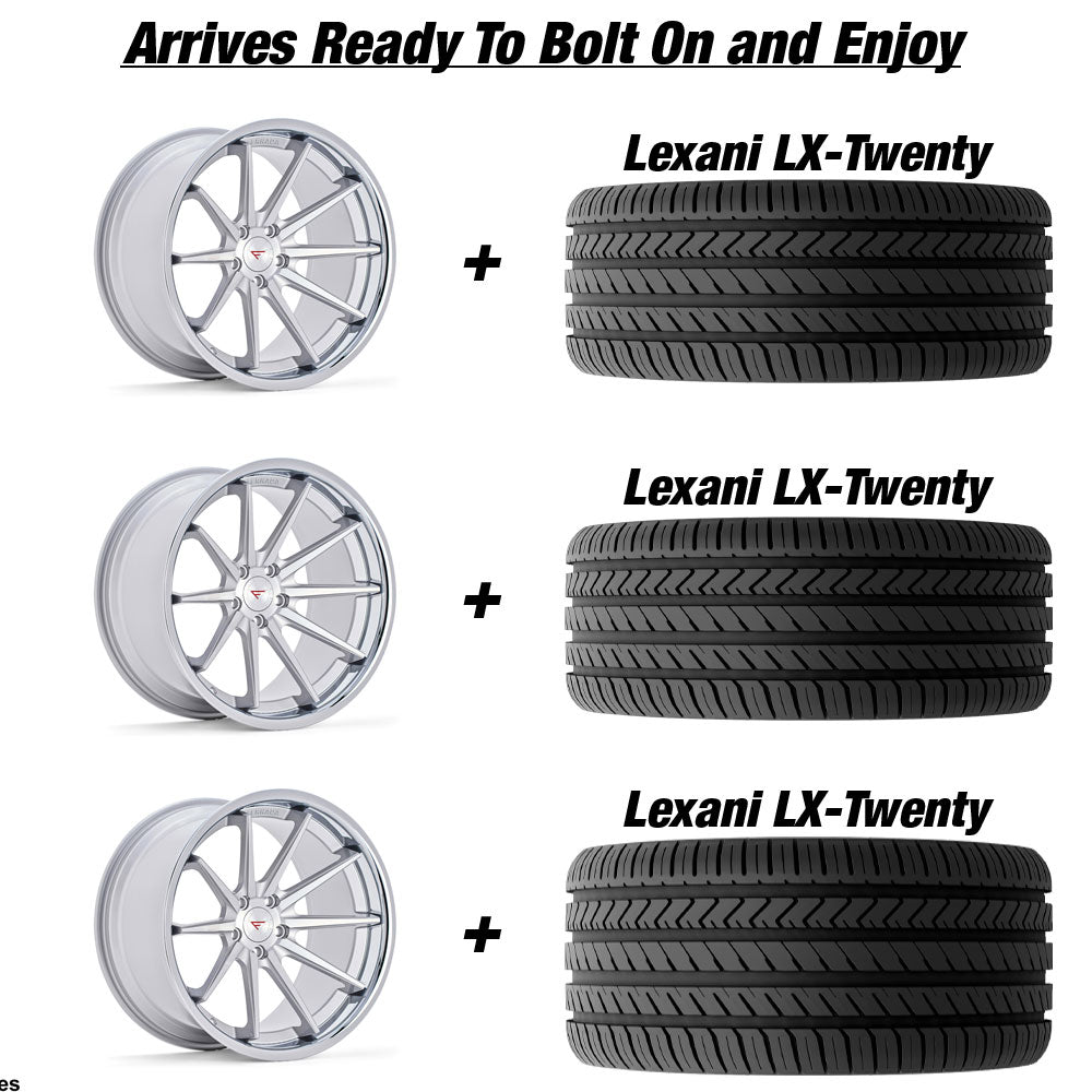 Polaris Slingshot Ferrada FR4 Machine Silver wChrome Lip Wheel and Tire Package