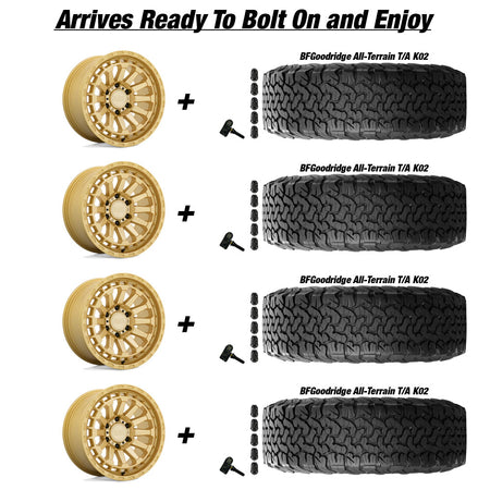 Jeep Gladiator Black Rhino Raid Gold 20in wheel and Bfgoodridge All Terrain T/A K02 tire package