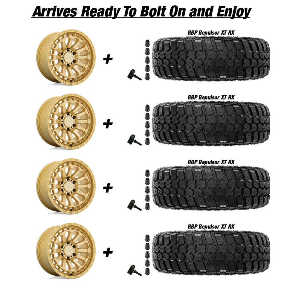 Jeep Gladiator Black Rhino Raid Gold 20in wheel and RBP Repulsor X/T RX tire package