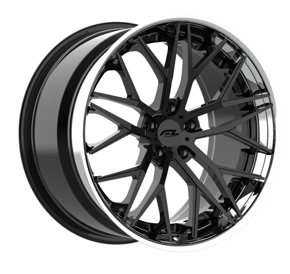 Forgedlite RS10 3pc C8 Corvette 20x9" Front 21x12" Rear Wheel and Tire Package - Gloss Black w/ Chrome Lip