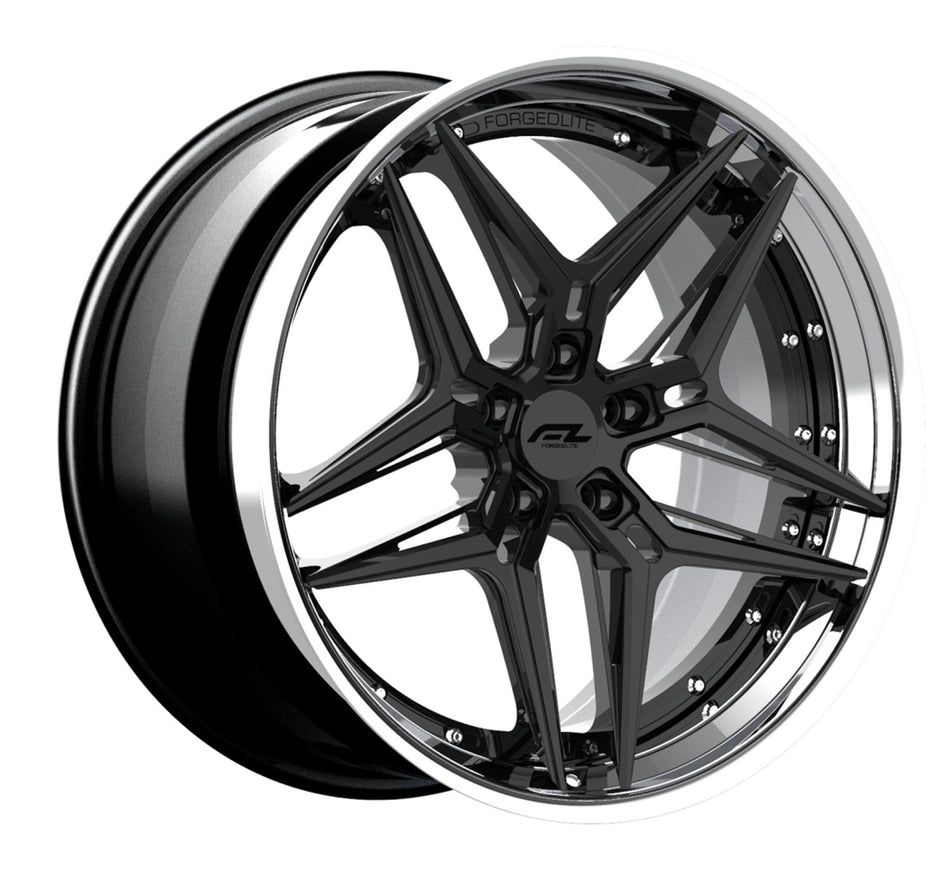 Forgedlite RS8 3pc C8 Corvette 20x9" Front 21x12" Rear Wheel and Tire Package - Gloss Black w/ Chrome Lip