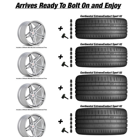 Rotary Forged Chevy Corvette C7 Z06 Ferrrada CM1 Machine Silver wChrome Lip 19in wheel and Continental ExtremeContact Sport 02 tire package