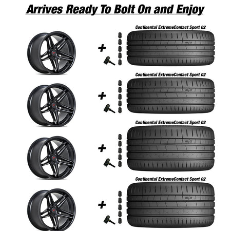 Rotary Forged Chevy Corvette C7 Z06 Ferrrada CM1 Matte Black wGloss Black Lip 19in wheel and Continental ExtremeContact Sport 02 tire package
