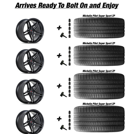 Rotary Forged Chevy Corvette C7 Z06 Ferrrada CM1 Matte Black wGloss Black Lip 19in wheel and Michelin Pilot Super Sport ZP tire package