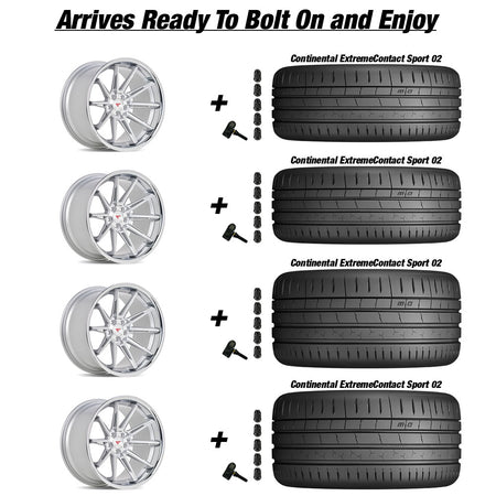 Rotary Forged Chevy Corvette C7 Z06 Ferrrada CM2 Machine Silver wChrome Lip 19in wheel and Continental ExtremeContact Sport 02 tire package
