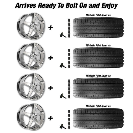 Tesla Model 3 Lexani R-4 Chrome 20in wheel and Michelin Pilot Sport 4s tire package