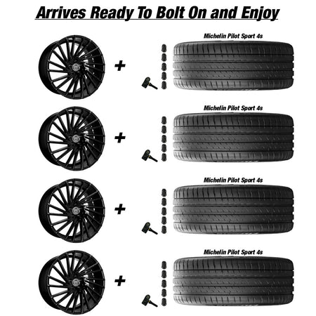 Tesla Model 3 Lexani Wraith Gloss Black 20in wheel and Michelin Pilot Sport 4s tire package