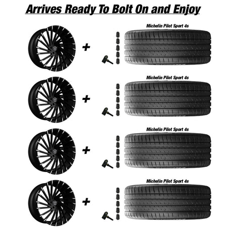 Tesla Model 3 Lexani Wraith Gloss Black wMachined Tips 20in wheel and Michelin Pilot Sport 4s tire package