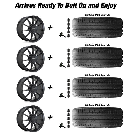Tesla Model 3 Rotiform DTM Satin Black 19 wheel and Michelin Pilot Sport All Season 4 tire package