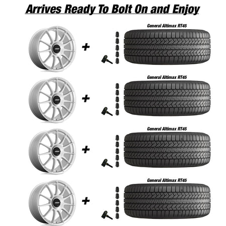Tesla Model 3 Rotiform DTM Silver 18 wheel and General Altimax RT45 tire package