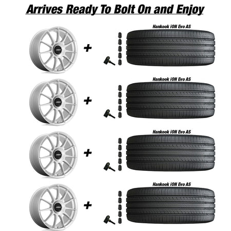 Tesla Model 3 Rotiform DTM Silver 18 wheel and Hankook iON Evo AS tire package