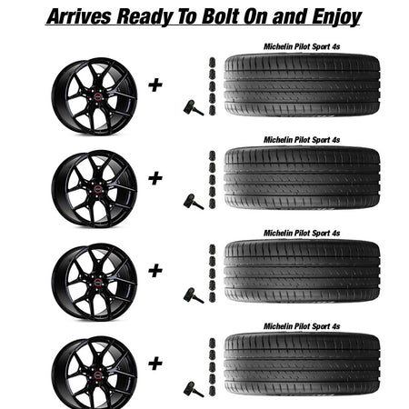 Tesla Model 3 Vossen HF-5 Gloss Black 20in wheel and Michelin Pilot Sport 4s tire package