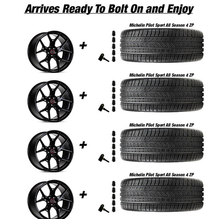 Tesla Model 3 Vossen HF-5 Gloss Black 20in wheel and Michelin Pilot Sport All Season 4 tire package