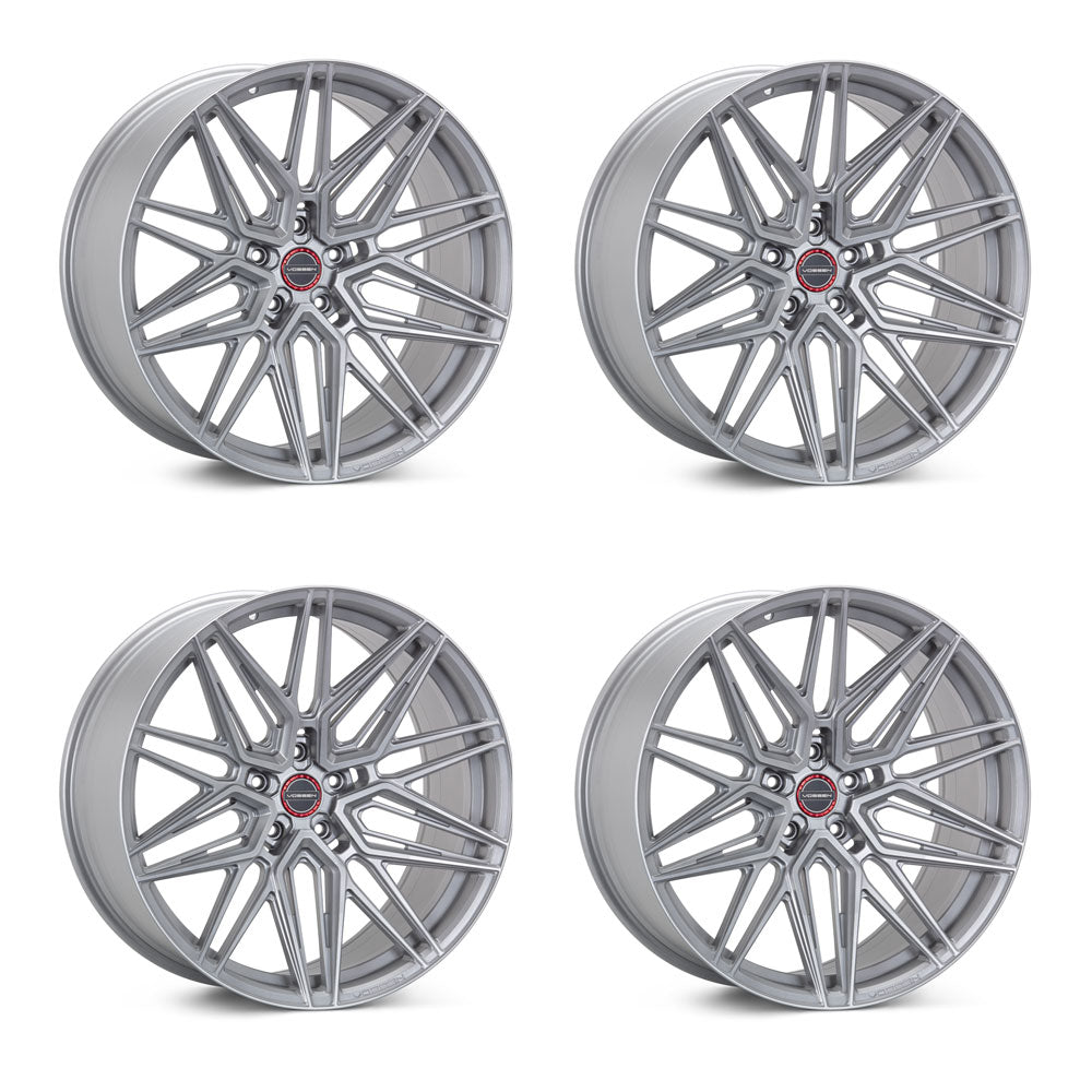 Vossen HF-7 Silver wPolished Face Corvette C8 Michelin Pilot Sport 4 All Season ZP Wheel and Tire Package