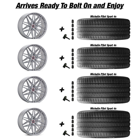 Vossen HF-7 Silver wPolished Face Corvette C8 Michelin Pilot Sport 4s Wheel and Tire Package