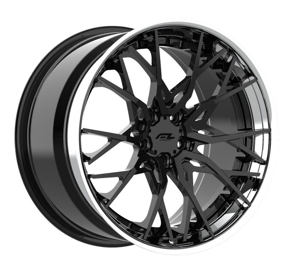 Forgedlite RS20 3pc C8 Corvette 20x9" Front 21x12" Rear Wheel and Tire Package - Gloss Black w/ Chrome Lip
